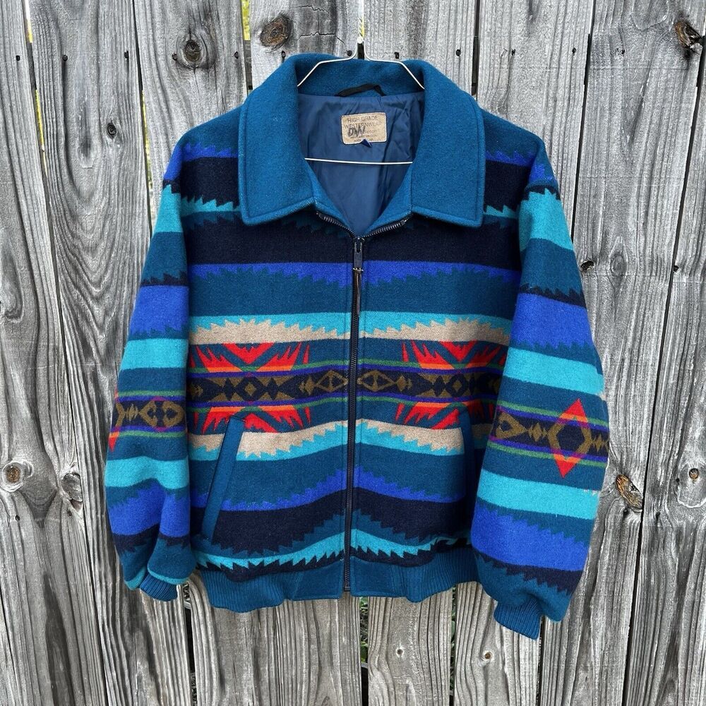 Pendleton Blue And Red Patterned Bomber Jacket - image 2
